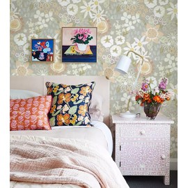 Kitico Peel and Stick Wallpaper Boho Wallpaper Removable Wallpaper Peel and Stick Wallpaper 78.7 inx16.1 in Floral Contact Paper Self-Adhesive Wallpaper for Bedroom Cabinets Decor Vinyl Roll