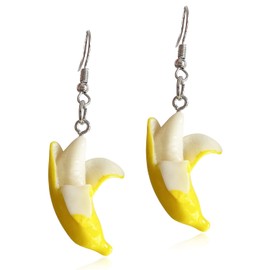 SLSF Cute Lifelike Fruits Resin Imitate Food Banana Dangle Drop Earrings for Women Summer Beach Holiday Jewelry (Banana 1)