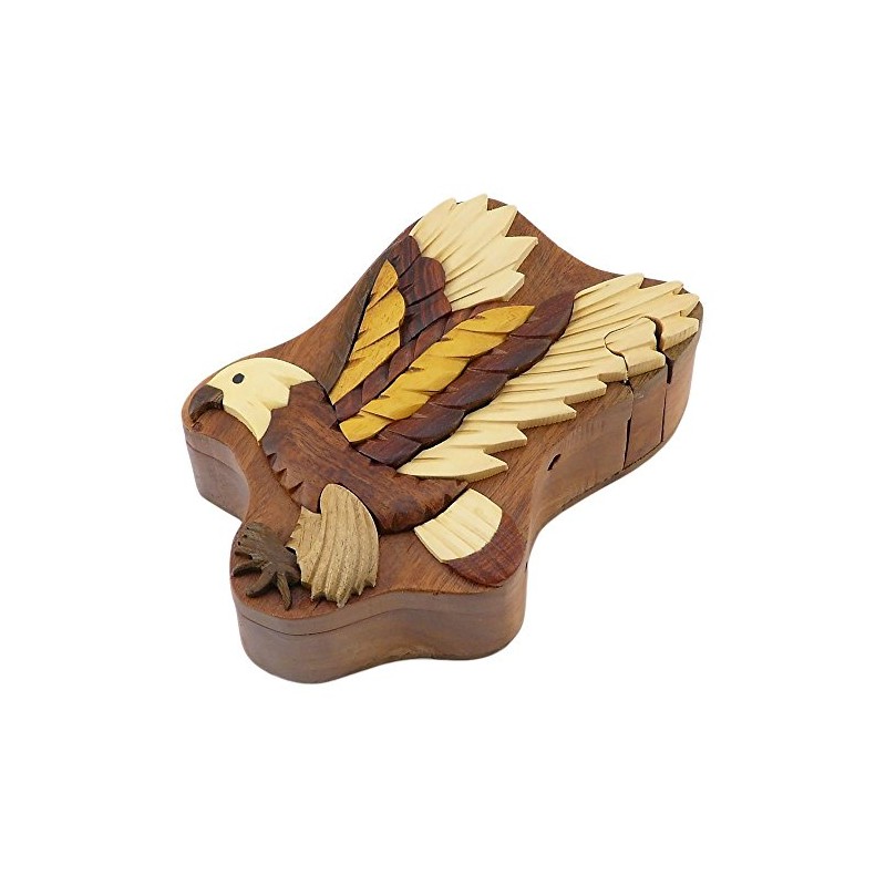 Flying Eagle - Natural Wood Intarsia Puzzle Box - Handcrafted