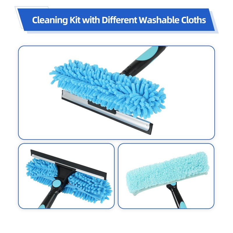 122'' Window Washing Kit with Extension Pole, 2-in-1 Window Cleaning