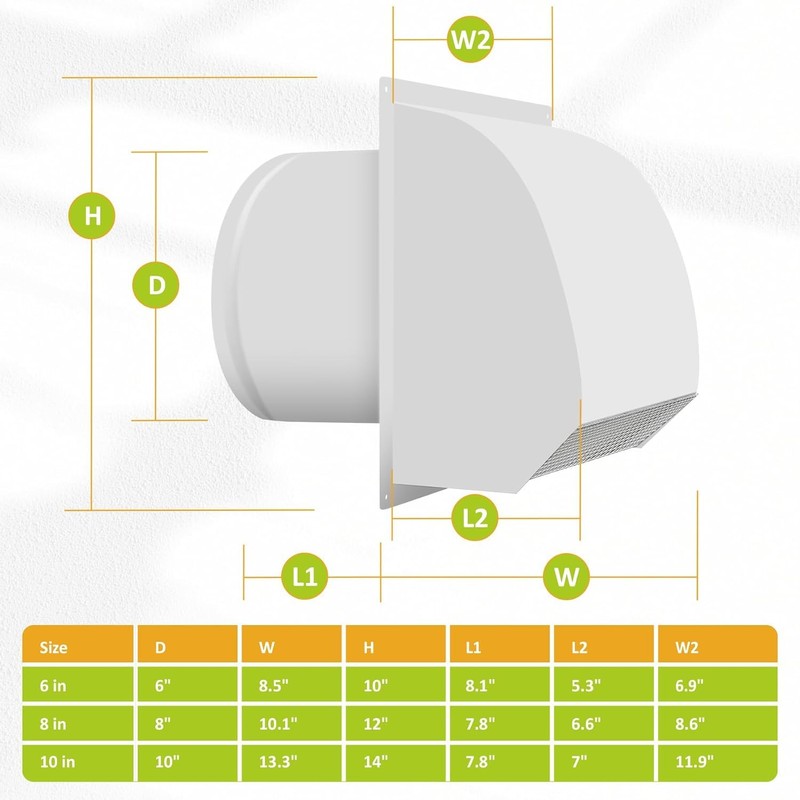 8 Inch Steel Hooded Dryer Cover with Screen and Backdraft