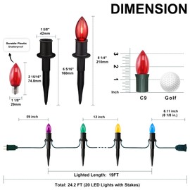 C9 Christmas Pathway Lights Outdoor, 24.2 Feet 20 LED String Lights With Stakes, Waterproof Connectable Decorations for Yard, Garden, Walkway, Driveway, Sidewalk, Multicolored, 2 Pack