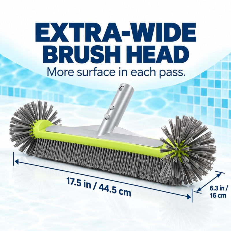 17.5 Inch Pool Brush Head, 7-Row Nylon Bristles with Rounded