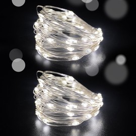 2 Pack Battery Powered Fairy Lights, LED String Lights with Timer, 6 Hours On/18 Hours Off, 30 LEDs, 10 Feet Silver Cord, Bedroom Home DIY Birthday Christmas Party Decoration (2, Cold White)