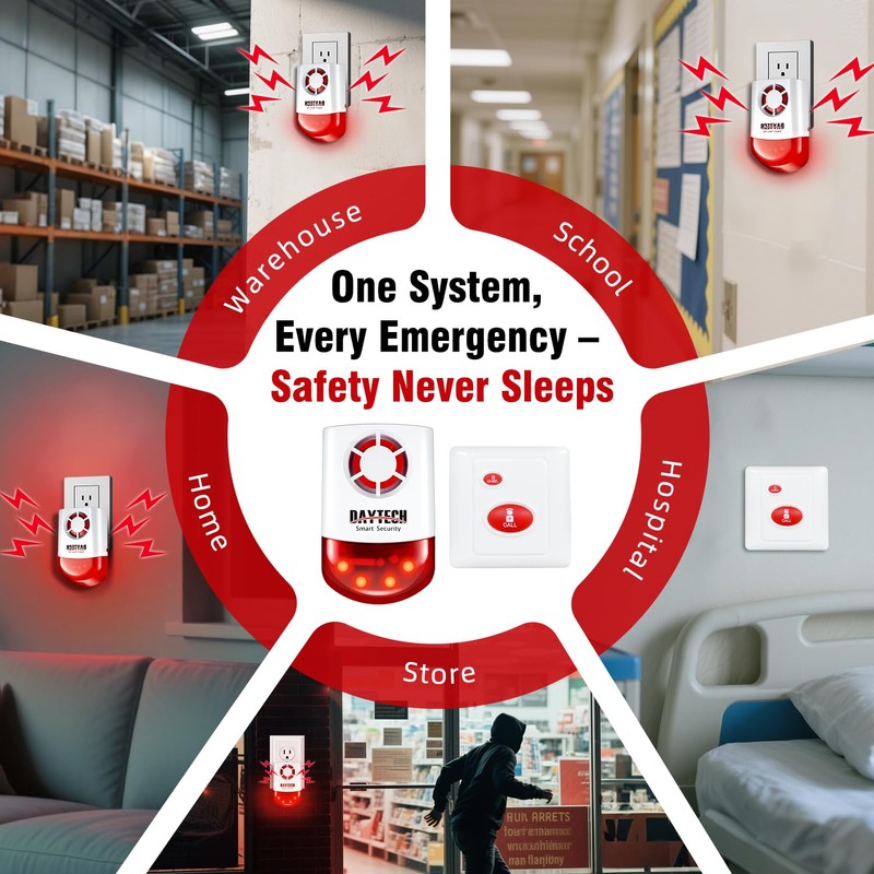 Daytech Strobe Siren Alarm Home Caring Loud Outdoor SOS Alert