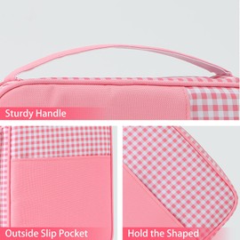 EMBRUNIOICE Bible Covers for Women, Bible Case, Bible Bag with Top Handle, Stripe Bible Bag Proteceive Book Case, Bible Carrying Church Bag for Christian Gifts （Pink Gingham）