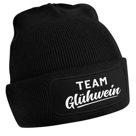 MoonWorks® Women's Beanie with Patch Knitted Hat with Saying Team Glühwein Women's Hat Christmas Market Outfit, Team mulled wine black