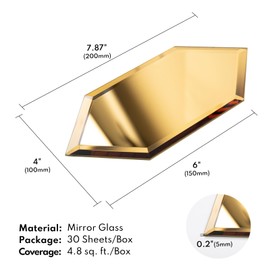 Lovdeco Peel and Stick Beveled Mirror Tile, Mirror Backsplash for Kitchen Bathroom Wall, 4x7.87 Inches Hexagon, Gold (30 Pcs, 4.8 SQ.FT.)