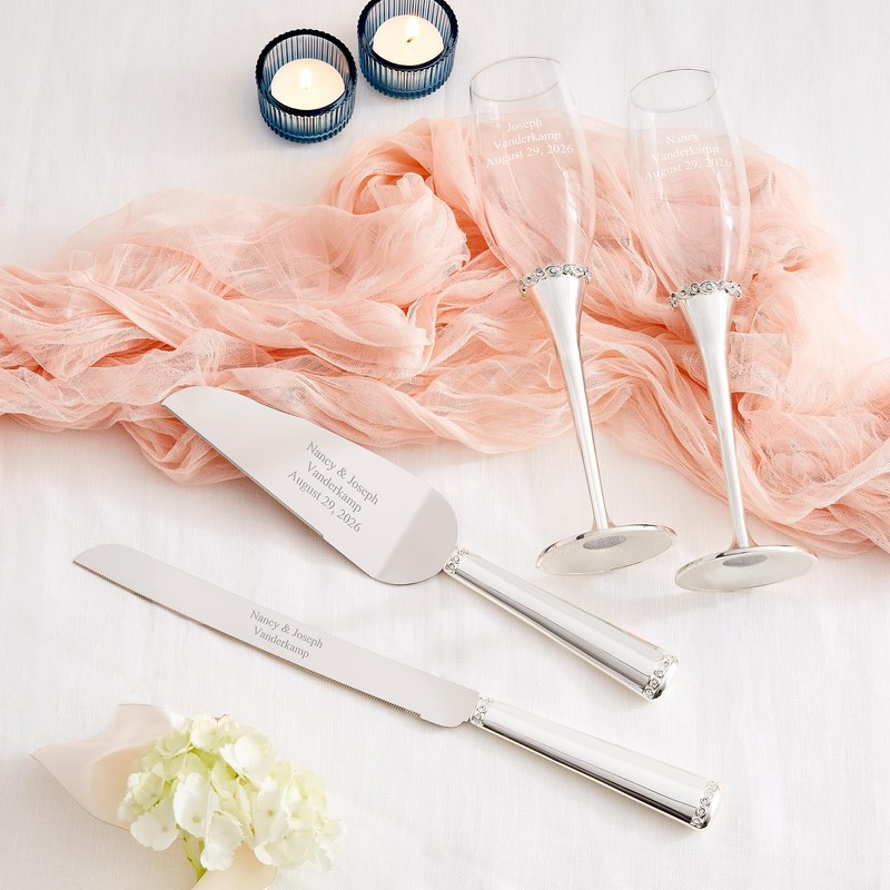 THINGS REMEMBERED Engraved Princess Silver Crystal-Band Champagne Flutes, Set of