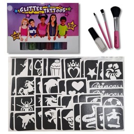 Girls and Boys Glitter Tattoo Kit - Temporary Tattoo Stencils for kids