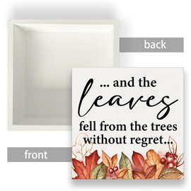 Autumn Sign Fall Leaves Wooden Sign Fall Farmhouse Home Decor for Desk Table Shelf Wall Tabletop, 5 x 5 Inches