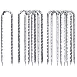 U-Hook-Rebar-Stakes-12 Inch, Ground Stakes Heavy Duty Rebar Stakes for Camping 8pcs Rebar Stakes Rust Proof Coated Metal for Flower Gardens Dog Fence Camping Tents Chicken Coop