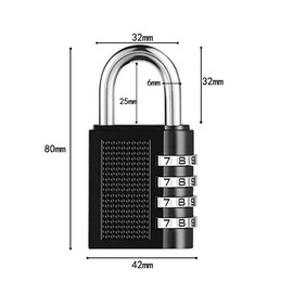 IDEALUX Padlock Combination Locks, 1 Piece, Locks with Combination Code, 4 Digits, Black Combination Padlocks, Weatherproof, Combination Lock, Large Numbers & Side Window, 80 x 44 mm