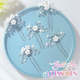 Zoestar Flower Bridal Wedding Hair Pins Pearl Hair Accessories for Women and Girls (Pack of 5) (Silver)