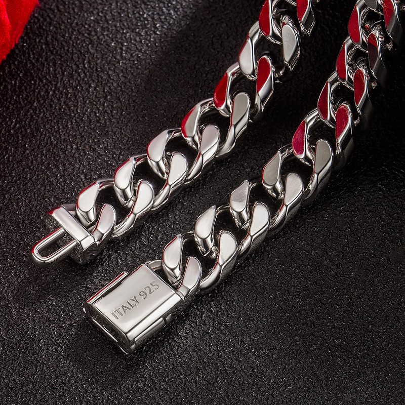 H&Beautimer Fashion 925 Sterling Silver Classic Cuban Chain Bracelet 10mm-7
