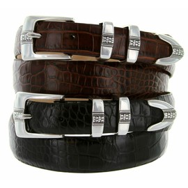 Miller Men's Italian Calfskin Genuine Leather Designer Dress Belt 1-1/8"(30mm) taper down to 1"(25mm) wide (Lizar Black, 32)