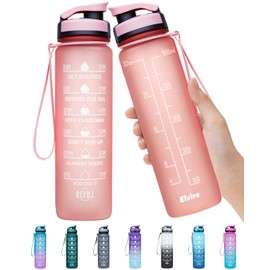 Elvira 32oz Large Water Bottle with Motivational Time Marker & Removable Strainer,Fast Flow BPA Free Non-Toxic for Fitness, Gym and Outdoor Sports-Light Pink