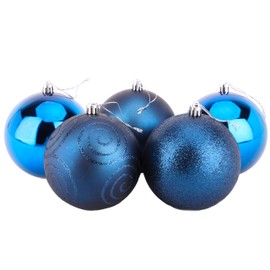 Christmas Concepts® Pack of 5-100mm Large Baubles - Shiny, Matte & Glitter Design - Christmas Decorations (MIDNIGHT BLUE)
