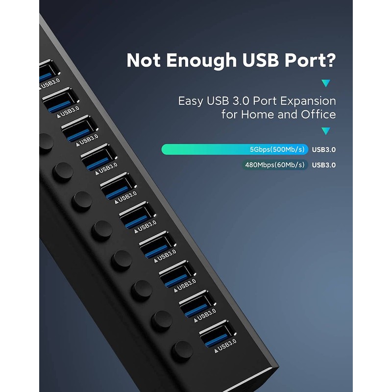 Rosonway - Hub USB de 10 puertos USB 3.0 de