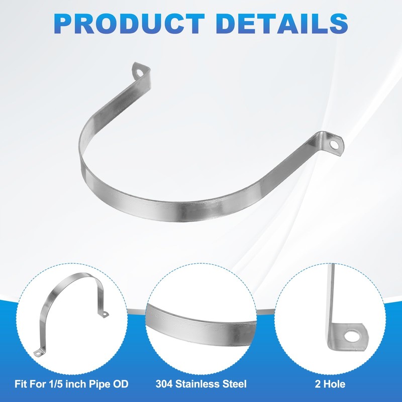 PATIKIL 160mm Rigid Pipe Strap, 5 Pcs 304 Stainless Steel