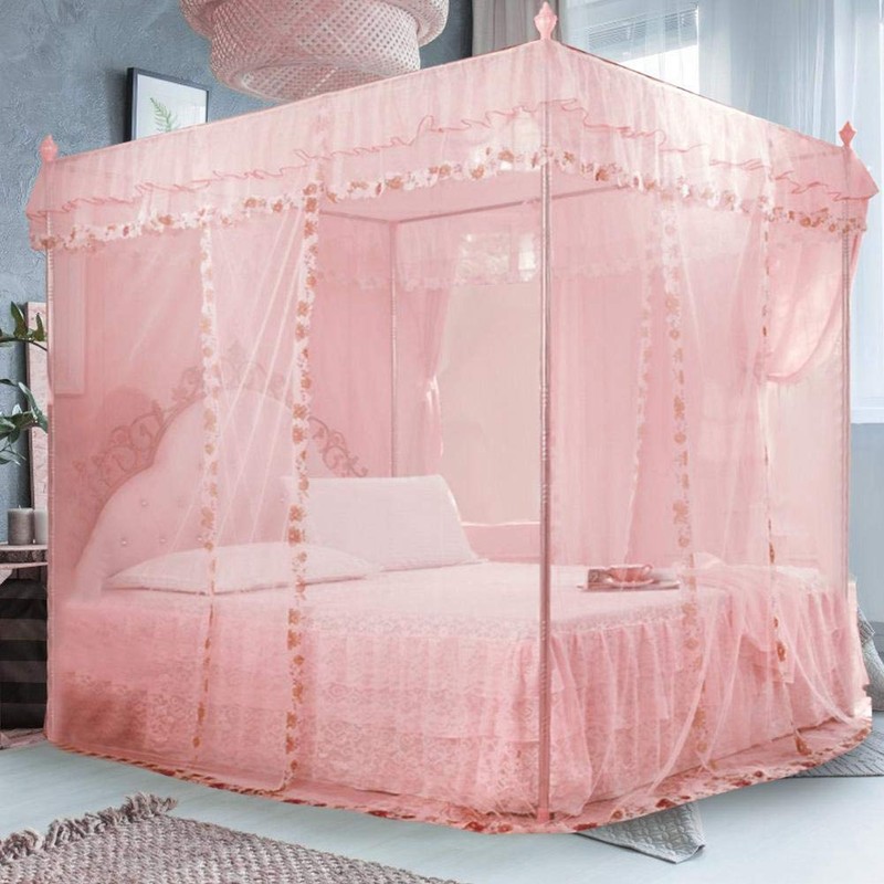 Mosquito Net, Luxury Princess 3 Side Openings Post Bed Curtain