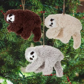 3 Pcs Christmas Sloth Ornaments Furry Animal Plush