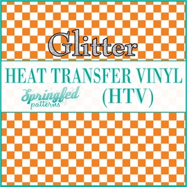 Medium Orange & White Checkered Pattern #1 Glitter HTV 12x18 Sheet Heat Transfer Vinyl Checks Print