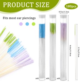 180 PCS Ear Hole Ear Care Kit Disposable Earrings Hole Cleaner Ear Piercing Care Cleaning Tool Ear Hole Cleaning Line Ear Piercing Cleaning Floss for Girls Women Men (Green, Purple, Blue)