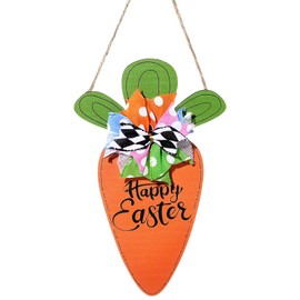 Teenyyou 12 Inch Large Easter Wooden Carrot Ornaments Decoration with Bow Ribbon Easter Hanging Sign Decoration for Farmhouse Gifts Home Wall Door Indoor Outdoor Spring