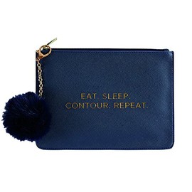 Danielle Creations Make a Statement Eat Sleep Contour Repeat Pouch with Detachable Pom Pom, Navy