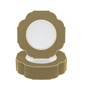 LUXE PARTY NYC Plastic 30 Pack Scalloped Dinnerware Plates | Disposable|10.7"| Dinner Plate|Partyware| Party Supplies | Holidays | Gold and Gold