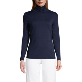 Lands' End Womens Long Sleeve Shaped LWCM Turtleneck Radiant Navy Petite X-Small