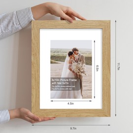 Hongkee 8x10 Picture Frame Set of 2, Made of Real Glass and Natural Oak Wooden Frame - Display Picture 5x7 with Mat or 8x10 Without Mat, 8 by 10 Photo for Wall or Tabletop