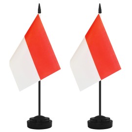 2 Pack Indonesia Desk Flag Set, Indonesian Desktop Small Miniature Table Office Flag with 12" Black Pole and Black Base, Offices, Classroom, Home, Festival Decoration (Indonesia)