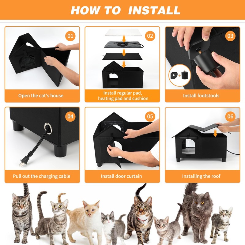 GINDOOR Heated Cat House for Outside, Large Feral Cat Shelter,