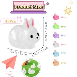 Mini Luminous Rabbit,48 Pcs Resin Rabbit Figurines Bunny Miniature Glow in The Dark Mini Rabbits Tiny Bunny Figurines for DIY Crafts Fairy Garden Easter Party Home Decor(6 Colors)