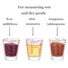 Ackers Mini Measure Heavy Glass - 32 Incremental Measurements, Multi-Purpose Shot Glass for Liquids & Dry Ingredients, Red (Pack of 2)