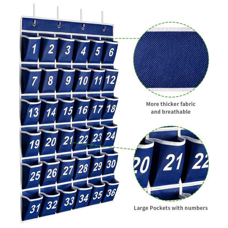 SAVERHO 36 Pockets Blue Numbered Classroom Pocket Chart for Cell