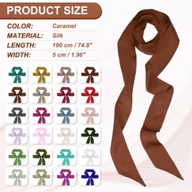 PATIKIL Stylish Ribbon Scarf, Solid Color Skinny Scarf Pure Long Neckerchief Silk Necktie Belts Sash Hair Scarves Headband Ribbon Tie for Women, Caramel