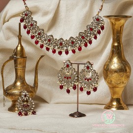 Veritas Commerce Group Beautiful Handcrafted Kundan Jewellery Set in Red Maroon, Gold and Silver - Inspired by Indian and Pakistani design
