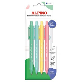 Alpino - Set of 4 Soft Touch Pastel Ballpoint Pens - Blue Ink | With Non-Slip Grip and Soft Touch | 1mm Tip | Ergonomic Pens | Quick Dry Ink