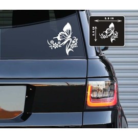 Printbeat Butterfly Flower Vinyl Decals Stickers for Cars, Vans, Trucks, and laptops (White 5.9x5.9)