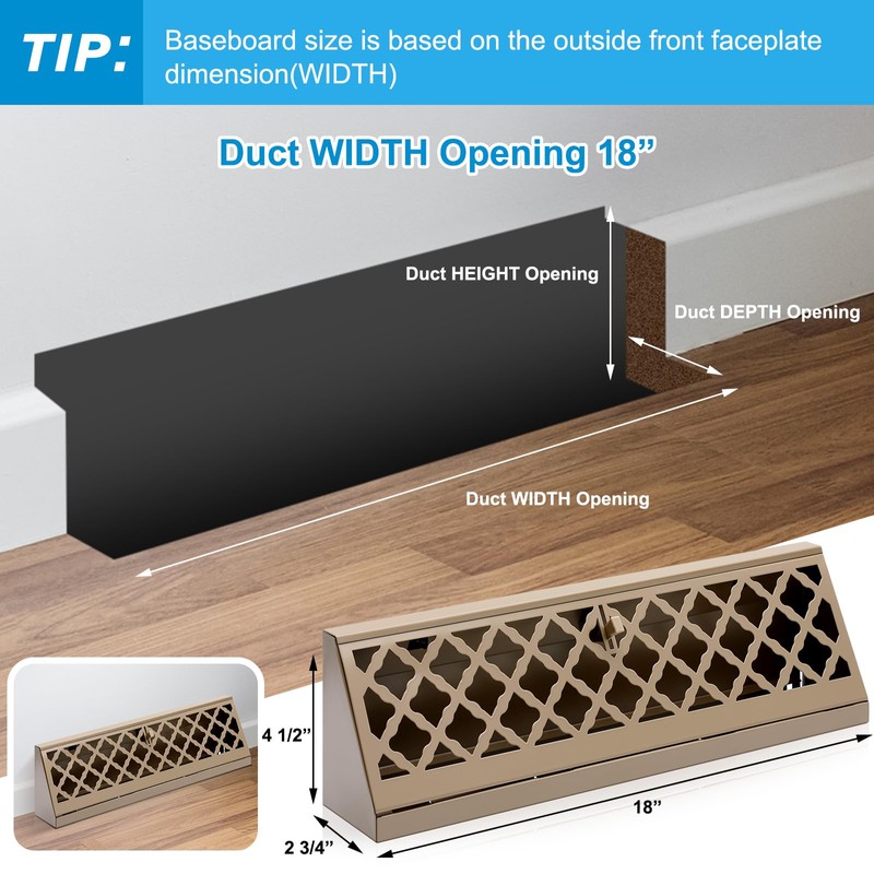 Blulu 1 Pcs 18 Inch Baseboard Register Duct Opening Size