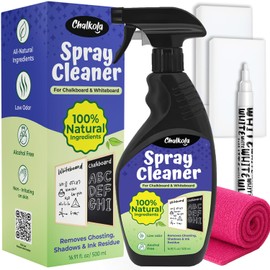 Chalkola Chalkboard & Whiteboard Cleaner Spray Kit (500ml) | 100% Natural Ingredients | Chalkboard Eraser & White Dry Erase Board Cleaner - Removes Chalk Marker Ghosting Stains, Glass board Safe