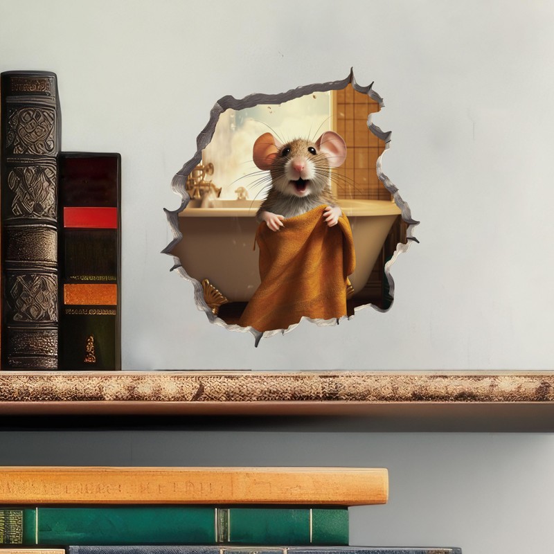 Bathroom Towel Mouse Wall Hole Decal - Wall Sticker with