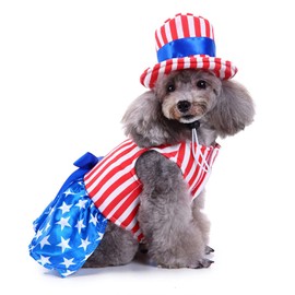4th of July Dog Dress, Uncle Sam Costume for Pets, USA Flag Cats Costumes for Independence Day, National Day Girl Medium