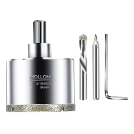 Mollom 2-1/8" (54mm) Diamond Hole Saw with 2Pcs Removable Pilot Drill Bit Smooth Cutting for Porcelain Tiles,Glass,Ceramic,Marble,Fiberglass,etc