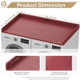 ClimbHope No-Installation HDPE Washer Dryer Countertop Washer and Dryer Topper Covers for The Top Laundry Countertop Laundry Room Organization No Water Leakage,Red