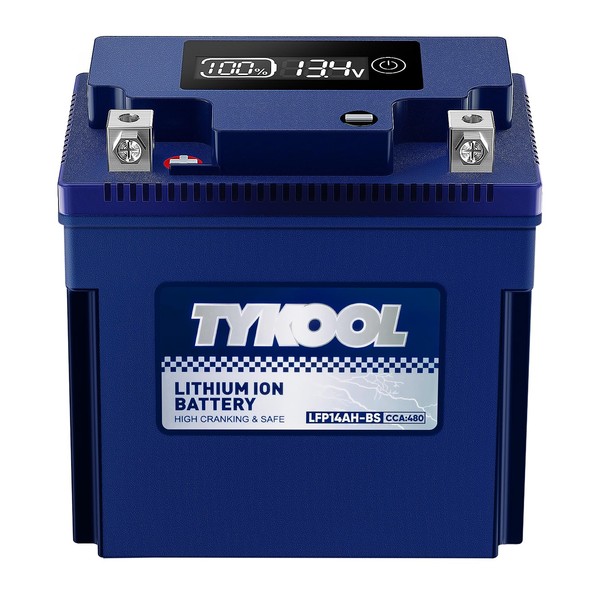 TYKOOL YTX14AH-BS High Performance LiFePO4 Lithium ATV Battery,12V 8Ah,480CCA,5X Longer