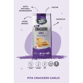 Perfect Choice Pita Crackers (Garlic) - Oven Baked and Crunchy Garlic Snack - Perfect for Dipping in Sauces or Pairing with Bruschettas - 6.17 oz (Pack of 3)